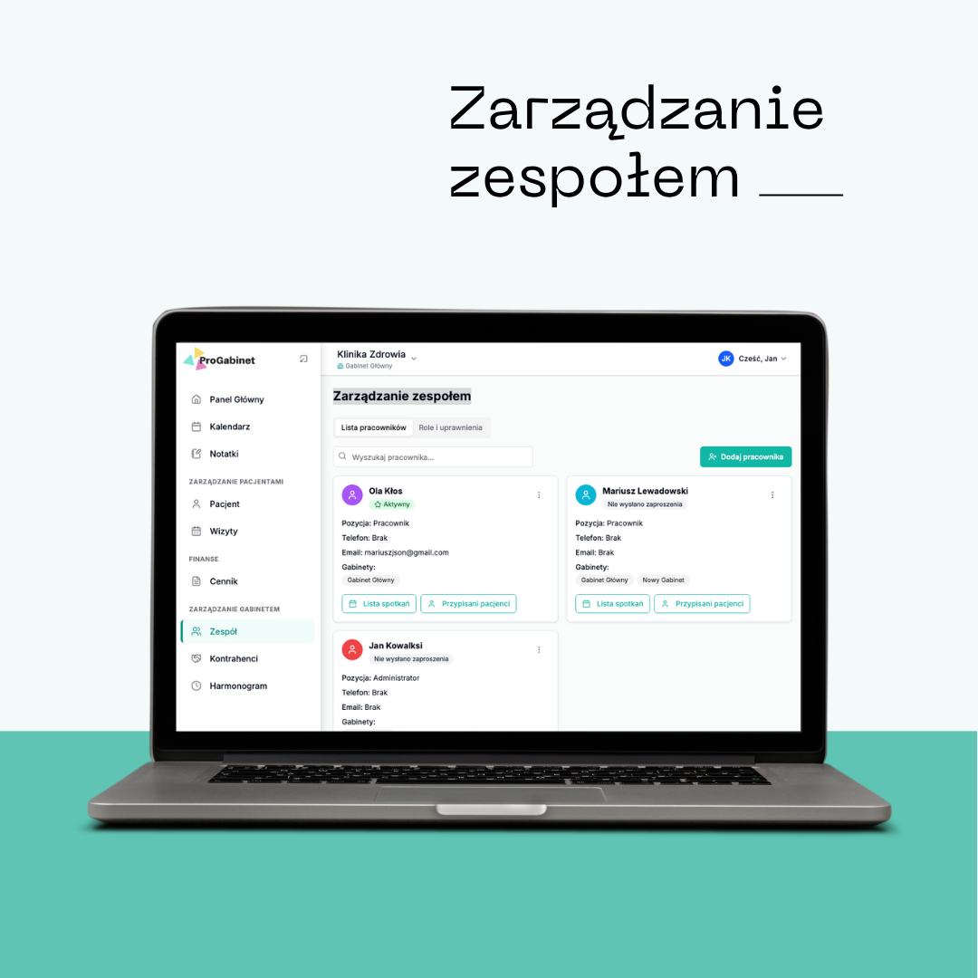 Zespół i role w ProGabinet — zarządzanie pracownikami